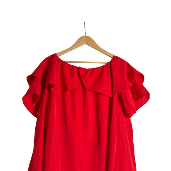 Shein Women's Boho Off The Shoulder Ruffle Mini Dress Flowy Glamorous Size L Red - Picture 5 of 7